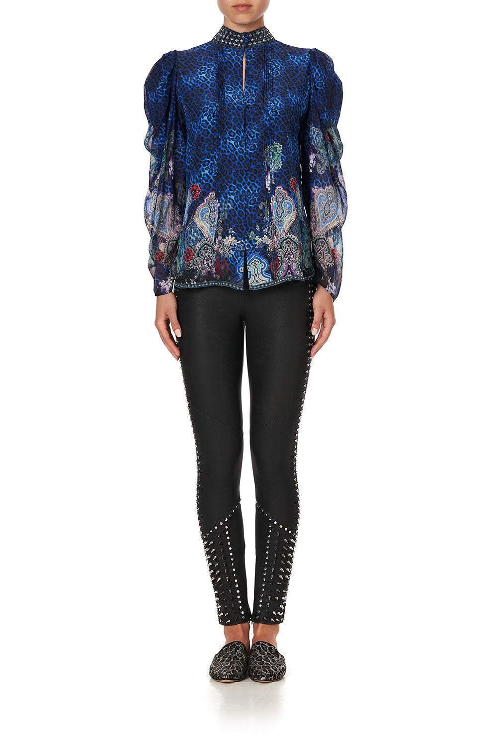 PINTUCK BLOUSE WITH DRAPED SLEEVE CAMDEN MOON