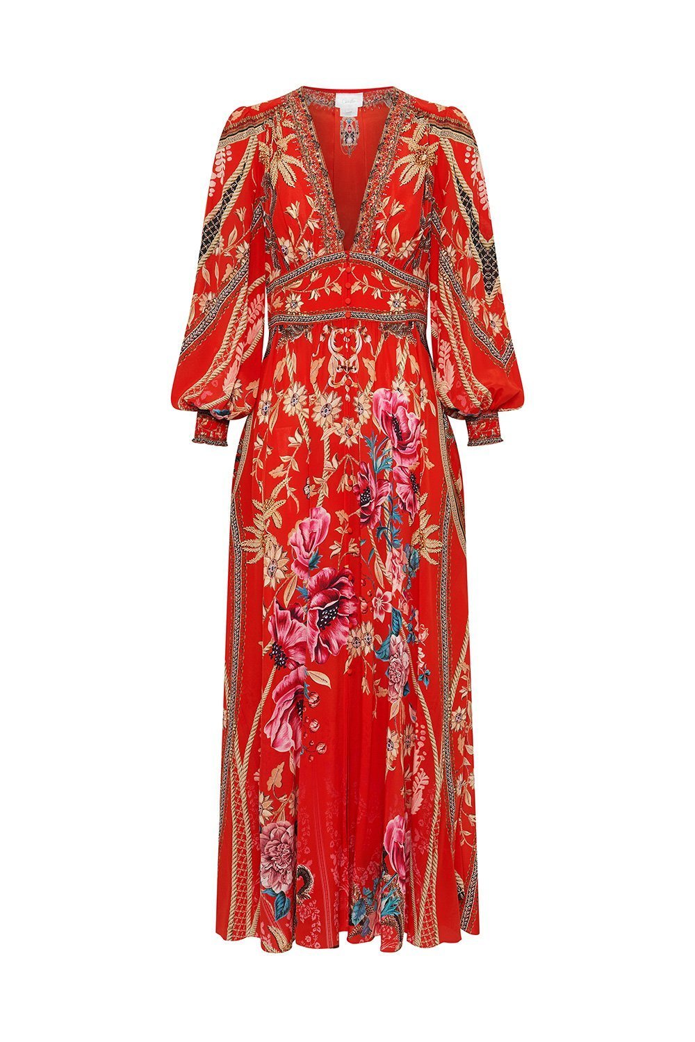 BUTTON DRESS WITH SHAPED WAISTBAND AND THE QUEEN WORE RED