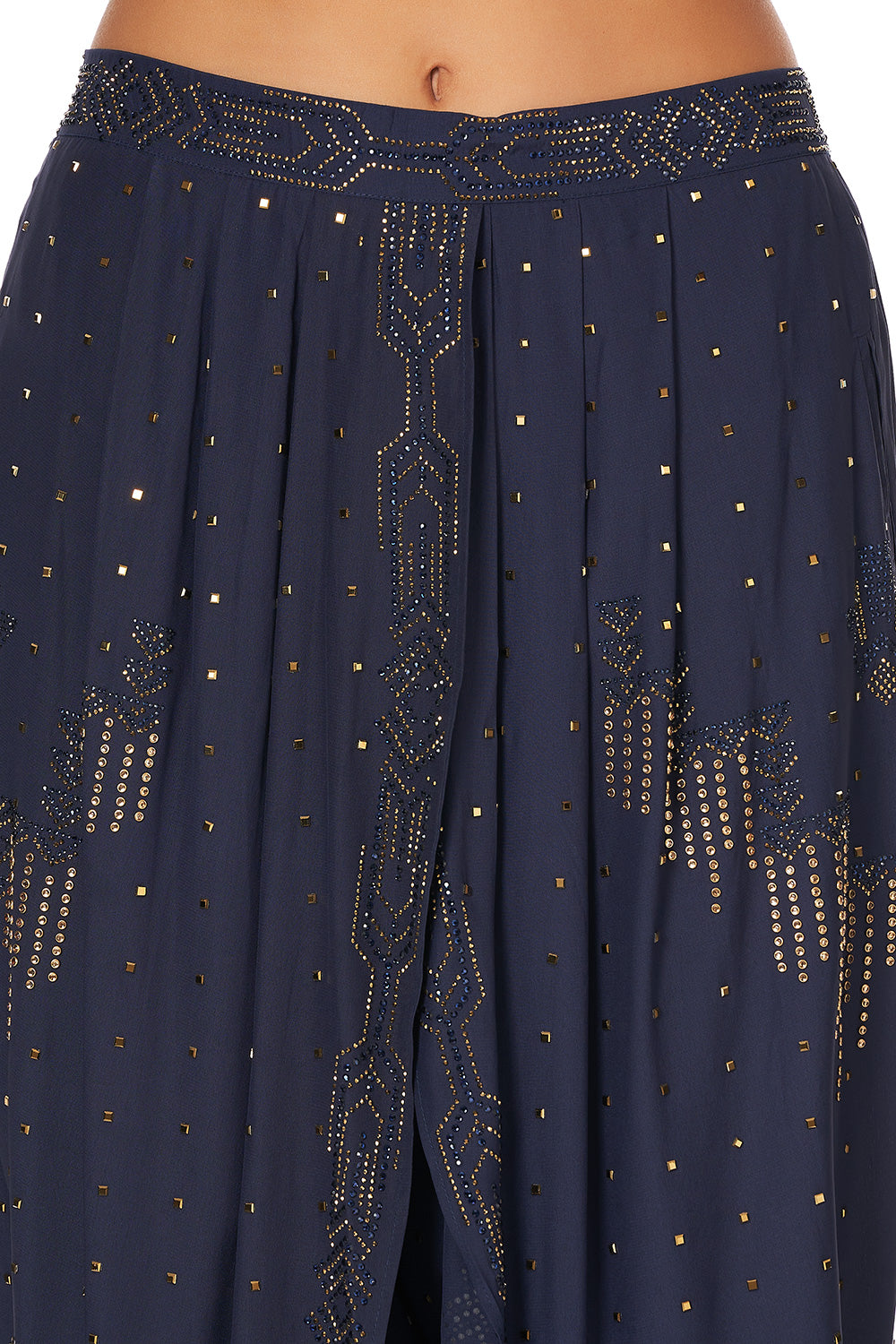 GATHERED WRAP FRONT TROUSER LUXE NAVY