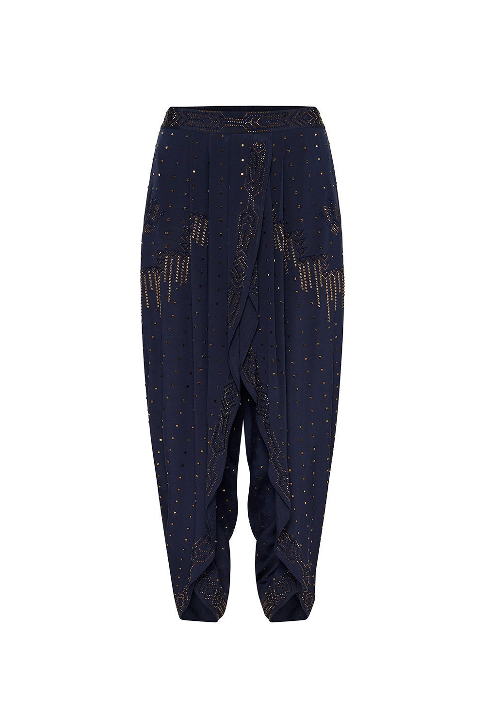 GATHERED WRAP FRONT TROUSER LUXE NAVY