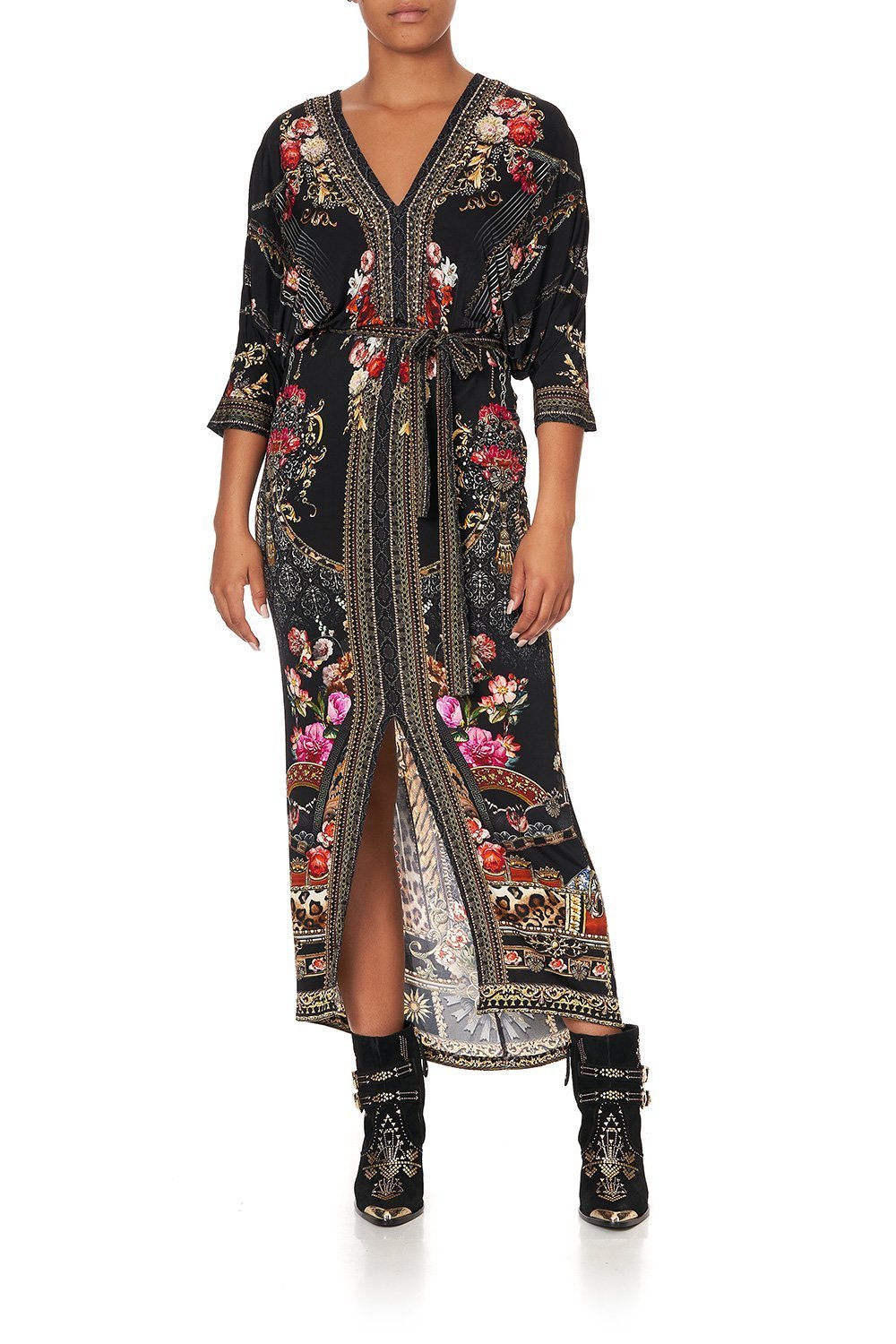 FITTED V NECK DRESS WITH TIE GOTHIC GODDESS