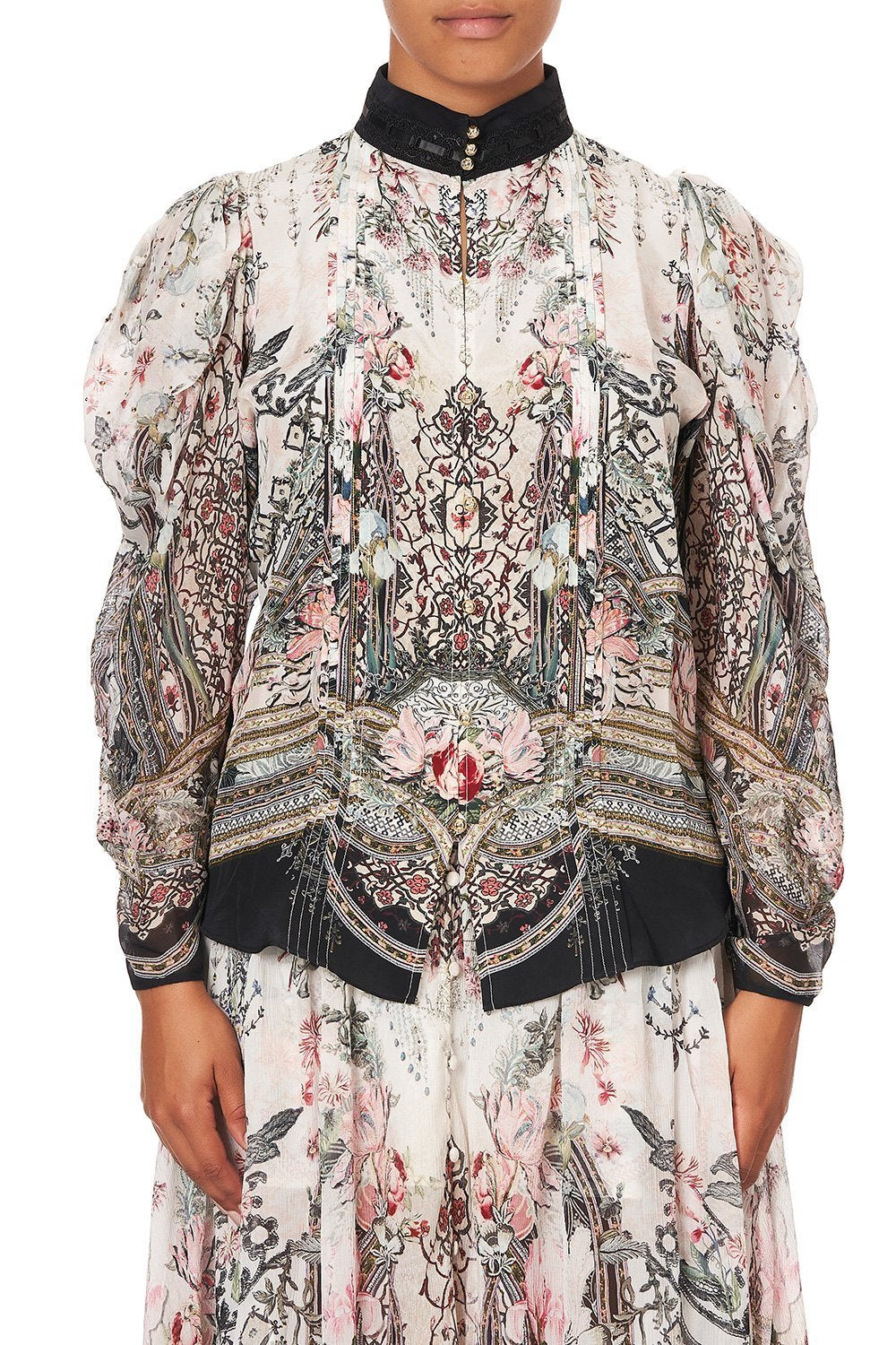 PINTUCK BLOUSE WITH DRAPED SLEEVE ROMANCE IS BORN