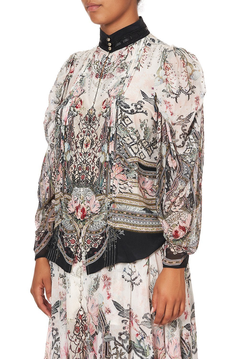 PINTUCK BLOUSE WITH DRAPED SLEEVE ROMANCE IS BORN