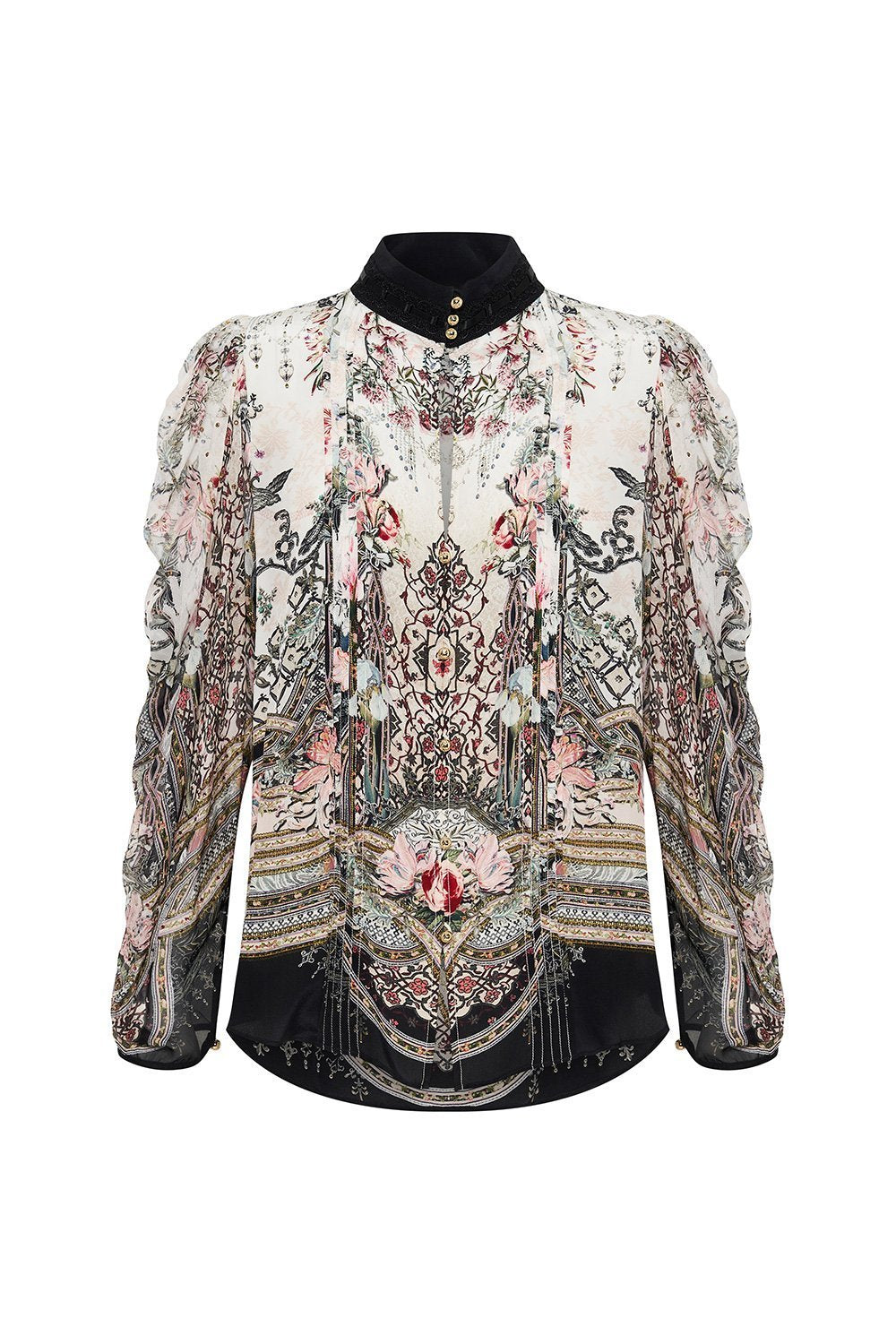 PINTUCK BLOUSE WITH DRAPED SLEEVE ROMANCE IS BORN