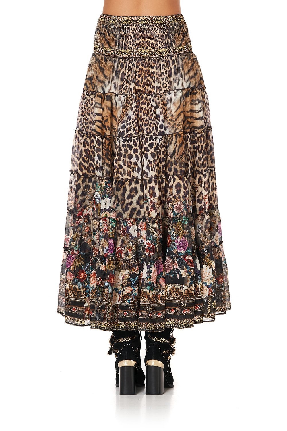 SHIRRED WAIST TIERED CIRCLE SKIRT CALL OF THE CATHEDRAL