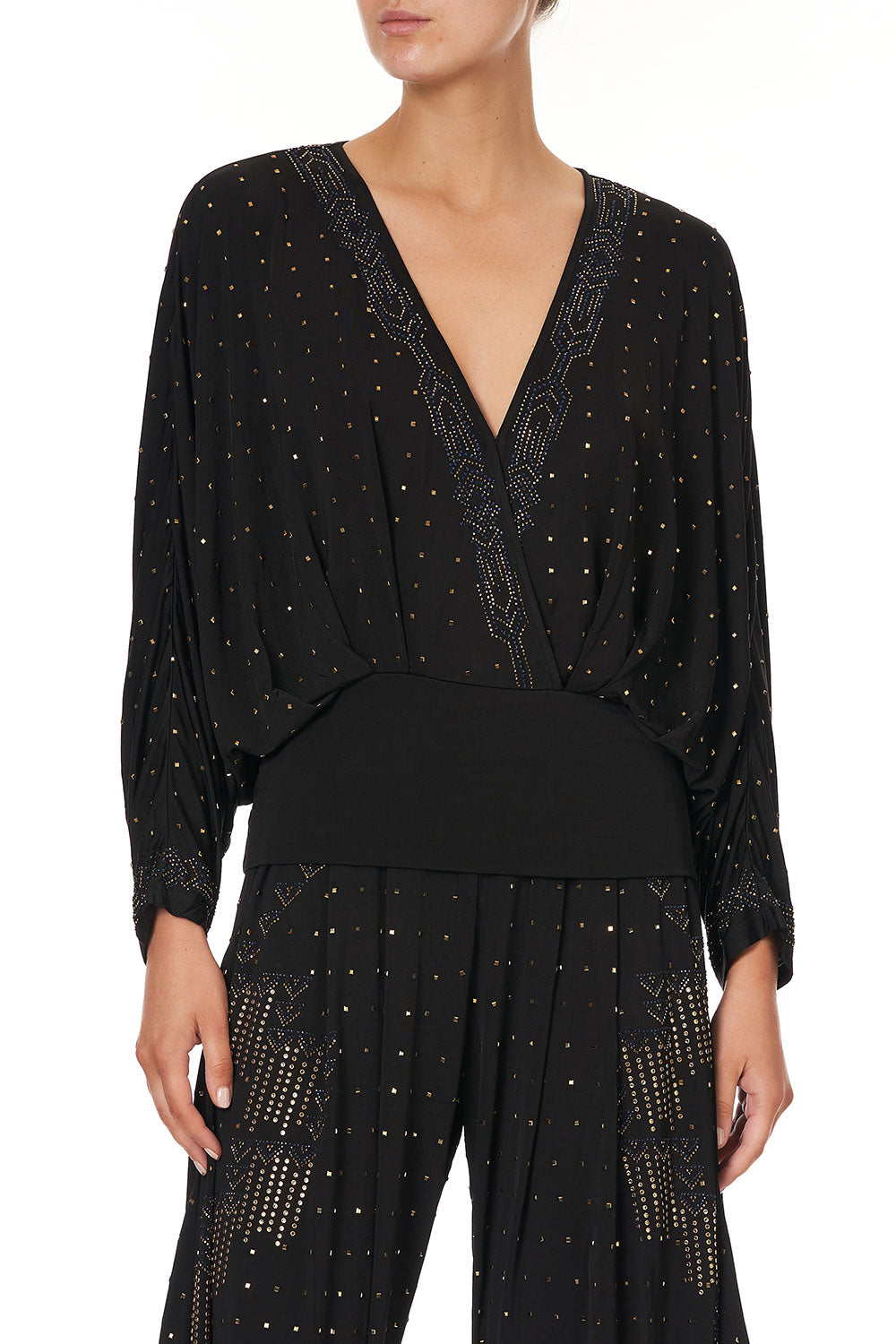 DOLMAN SLEEVE JERSEY TOP DRIPPING IN DECO