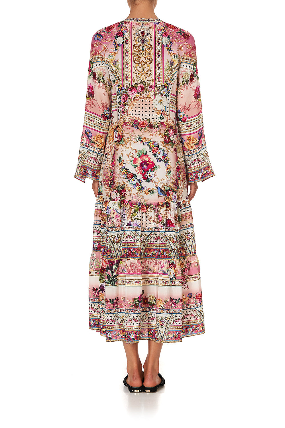 LACE UP DRESS WITH TIERED HEM SUMMONED BY A ROSE