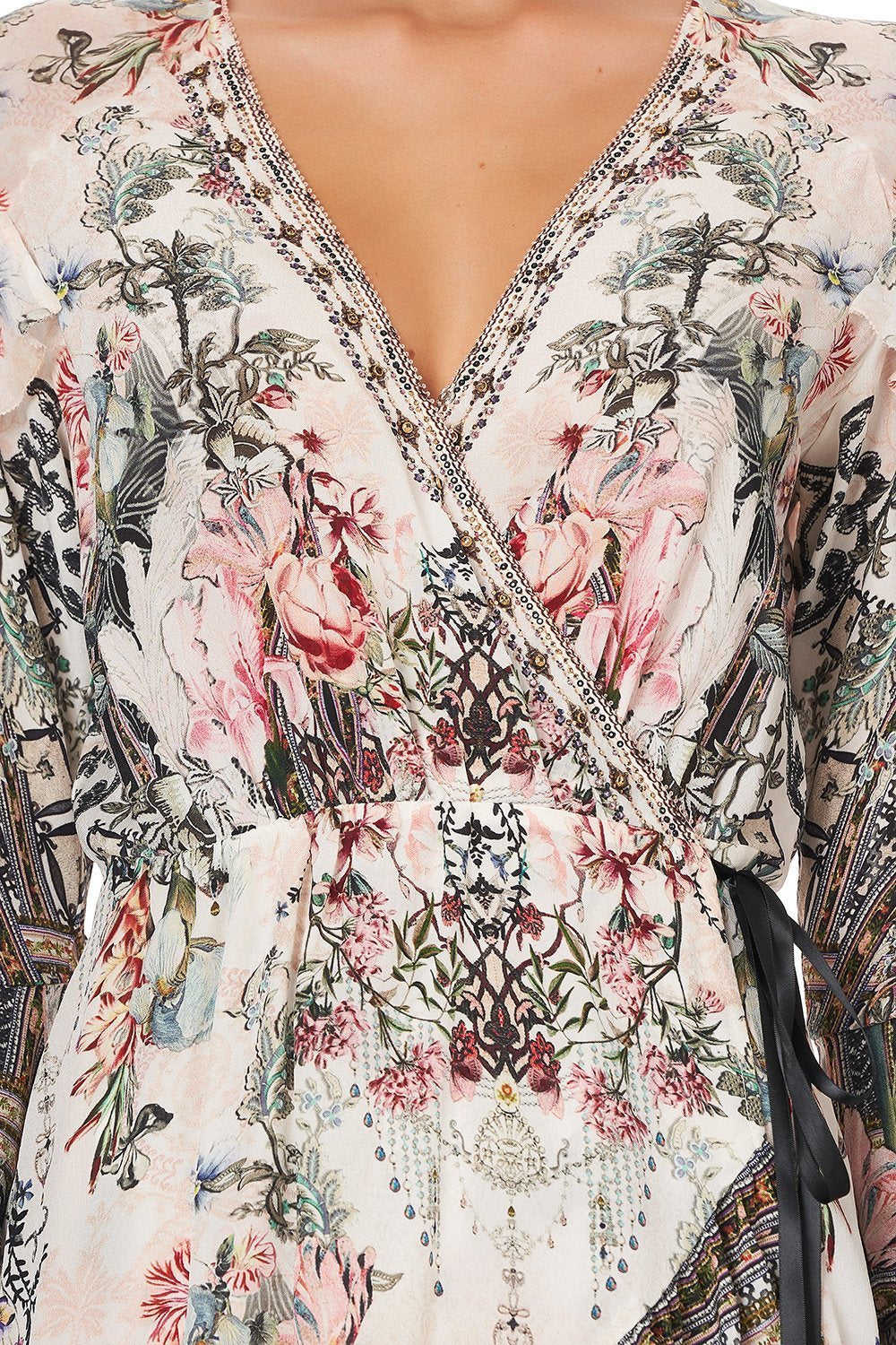 SHORT WRAP DRESS WITH RUFFLES ROMANCE IS BORN