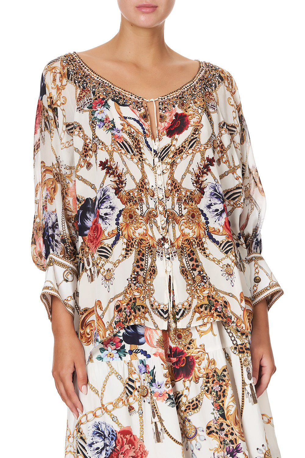 RAGLAN SLEEVE BUTTON UP TOP REIGN SUPREME