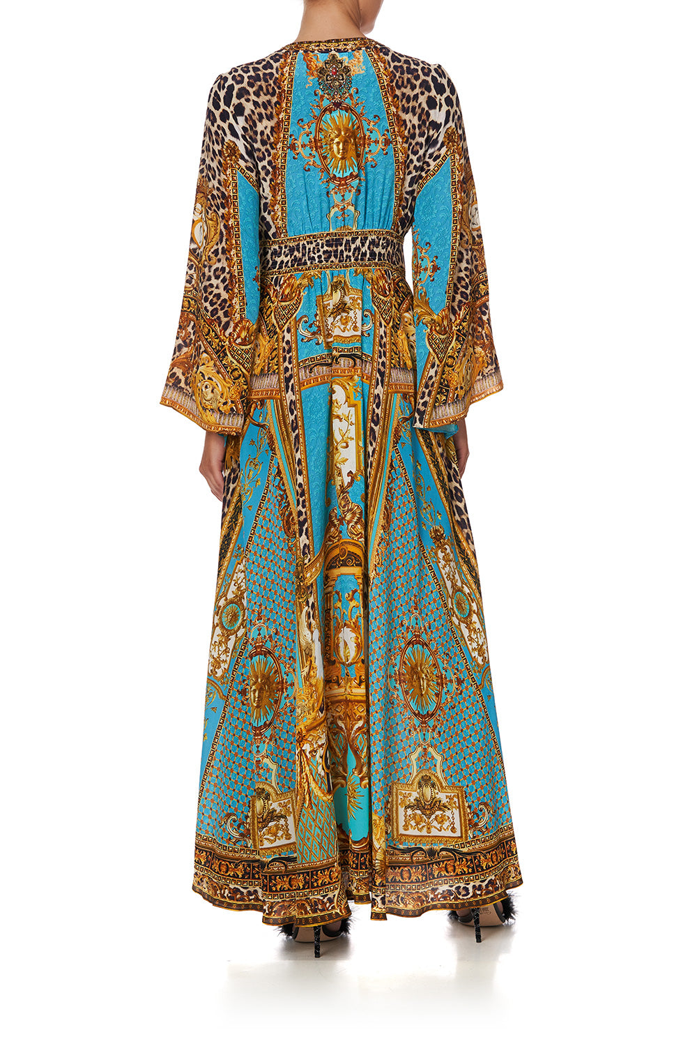 KIMONO SLEEVE DRESS WITH SHIRRING DETAIL DRIPPING IN DECADENCE