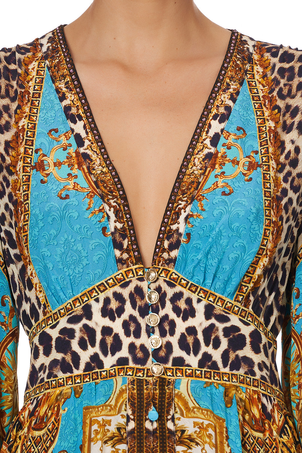 KIMONO SLEEVE DRESS WITH SHIRRING DETAIL DRIPPING IN DECADENCE