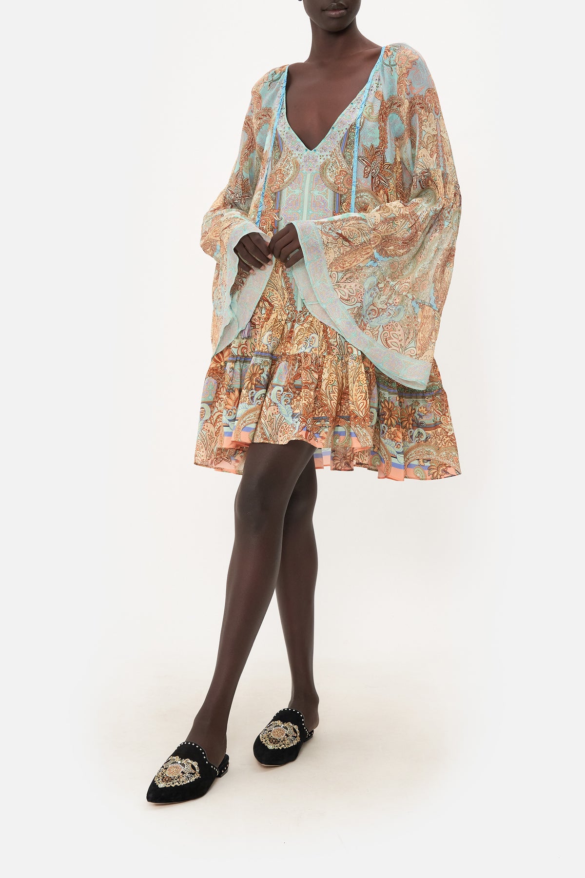 A-LINE GATHERED PANEL DRESS MAKE LOVE NOT WAR