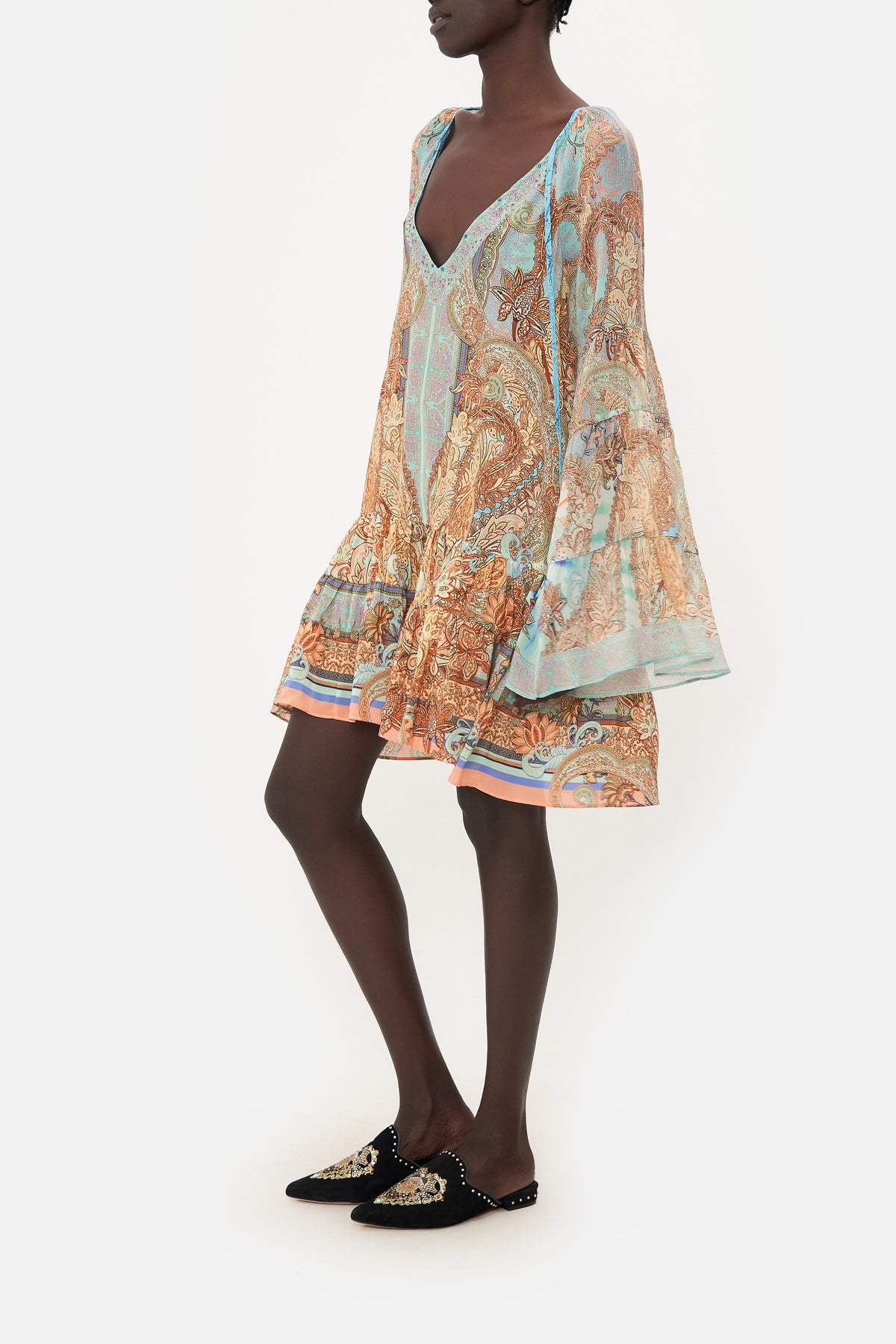 A-LINE GATHERED PANEL DRESS MAKE LOVE NOT WAR