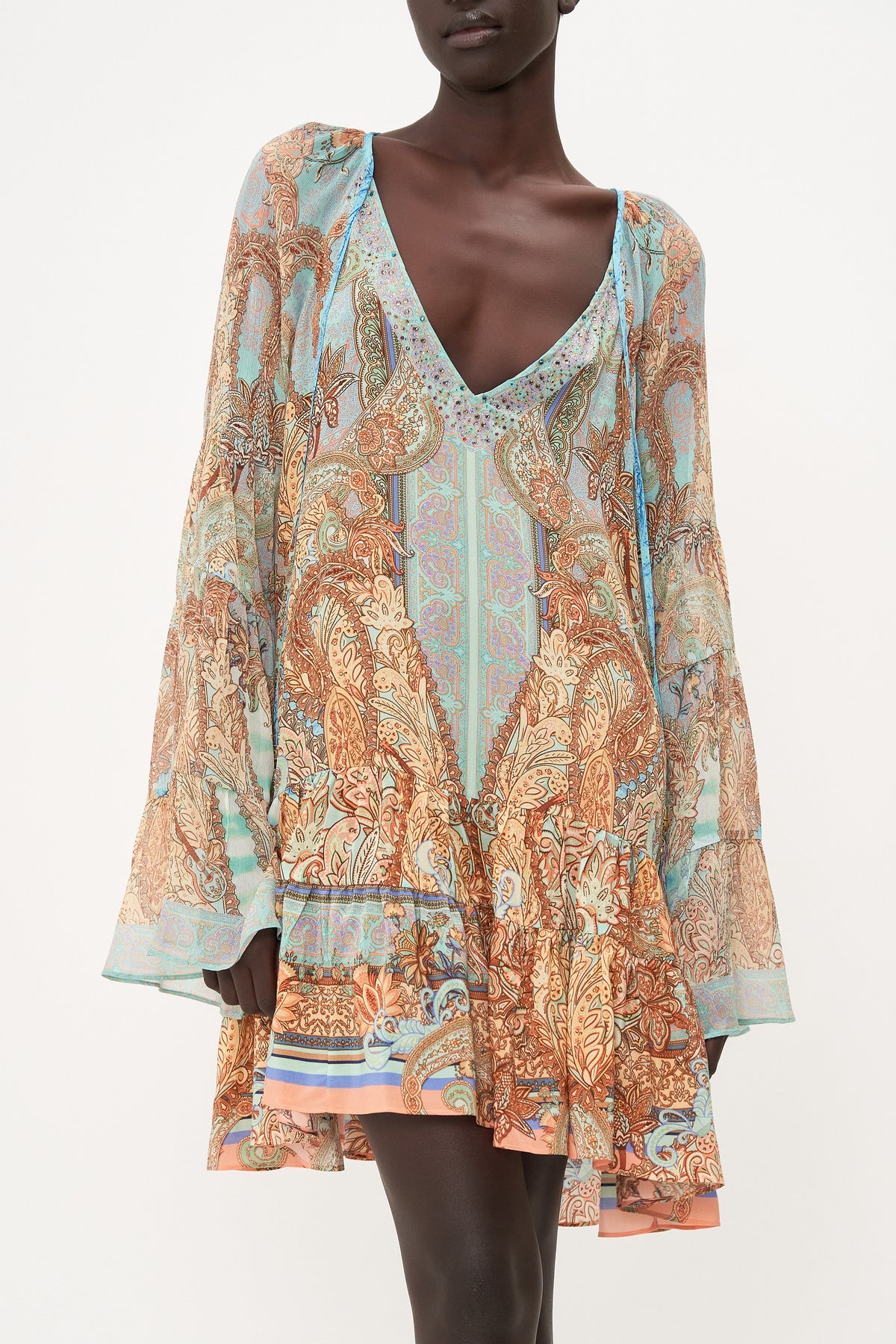 A-LINE GATHERED PANEL DRESS MAKE LOVE NOT WAR