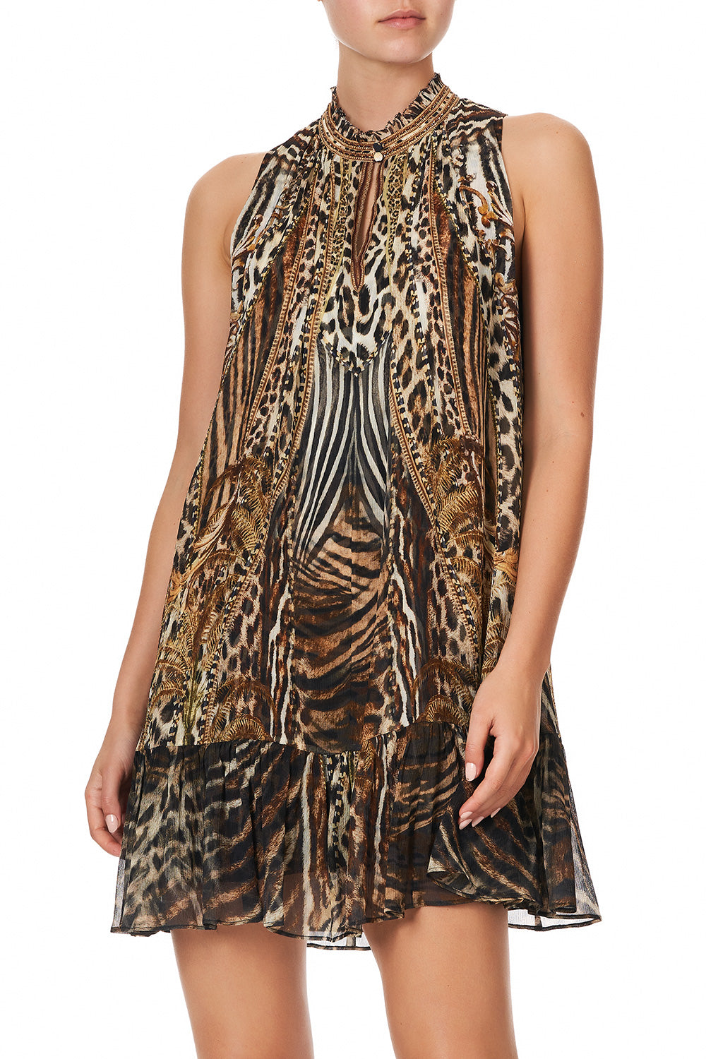 HIGH NECK RUFFLE DRESS BERKELEY ST AFTER DARK