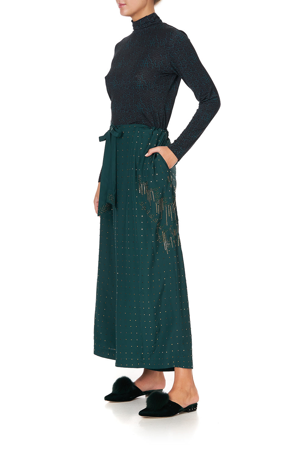 LOUNGE TROUSER WITH TIE WAIST LUXE EMERALD