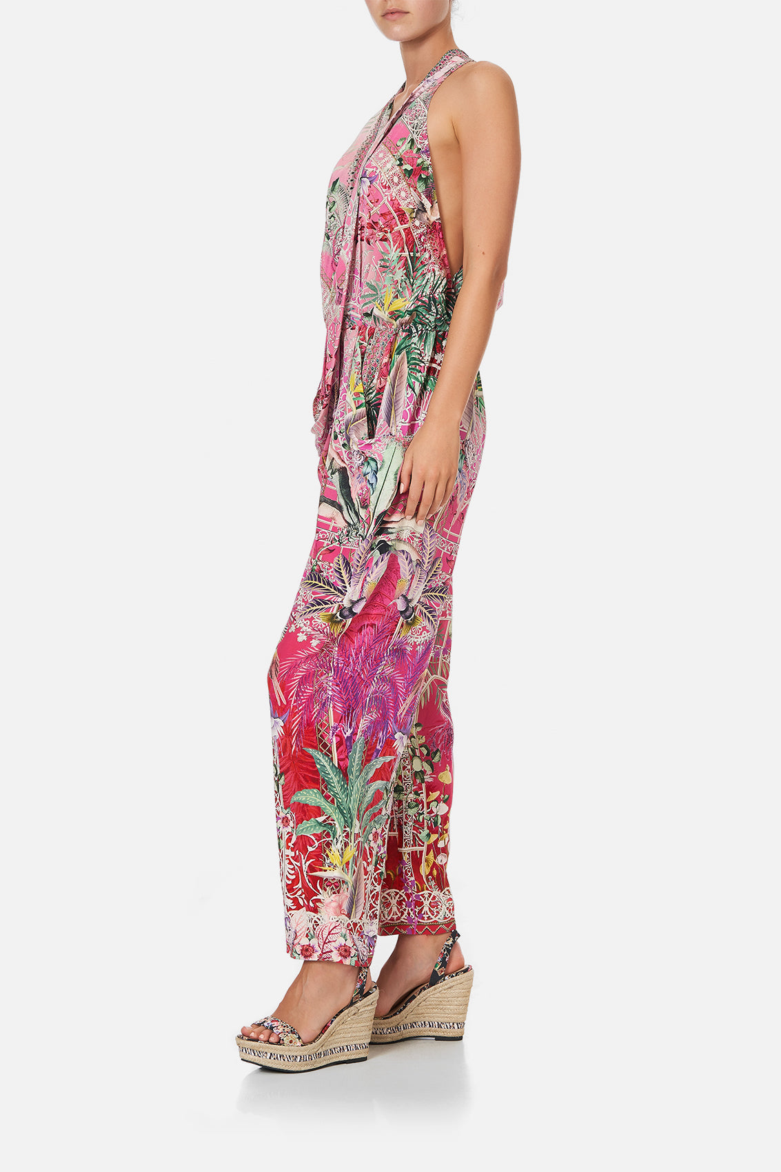 DRAPED FRONT BODICE JUMPSUIT WITH NECK TIE GLASSHOUSE ROMANCE
