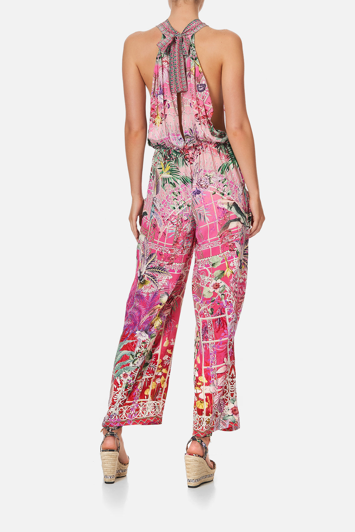 DRAPED FRONT BODICE JUMPSUIT WITH NECK TIE GLASSHOUSE ROMANCE