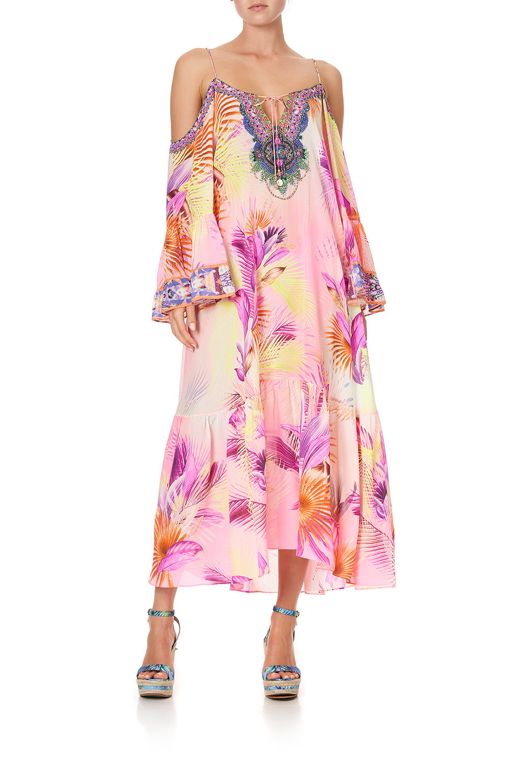 DROP SHOULDER LONG SLEEVE DRESS SOUTH BEACH SUNRISE