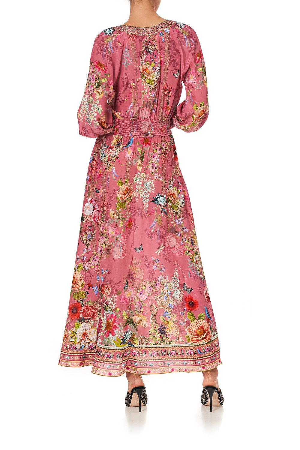 DRESS WITH SHIRRED WAIST AND CUFF PATCHWORK HEART