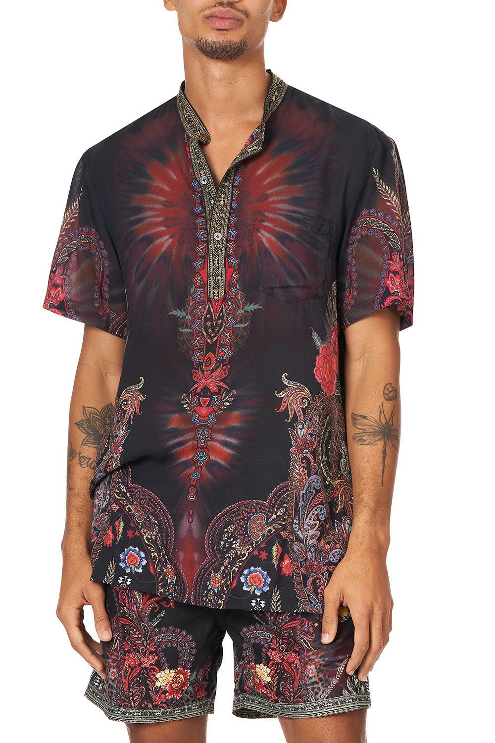 SHORT SLEEVE MANDARIN SHIRT WOODSTOCK ROCK