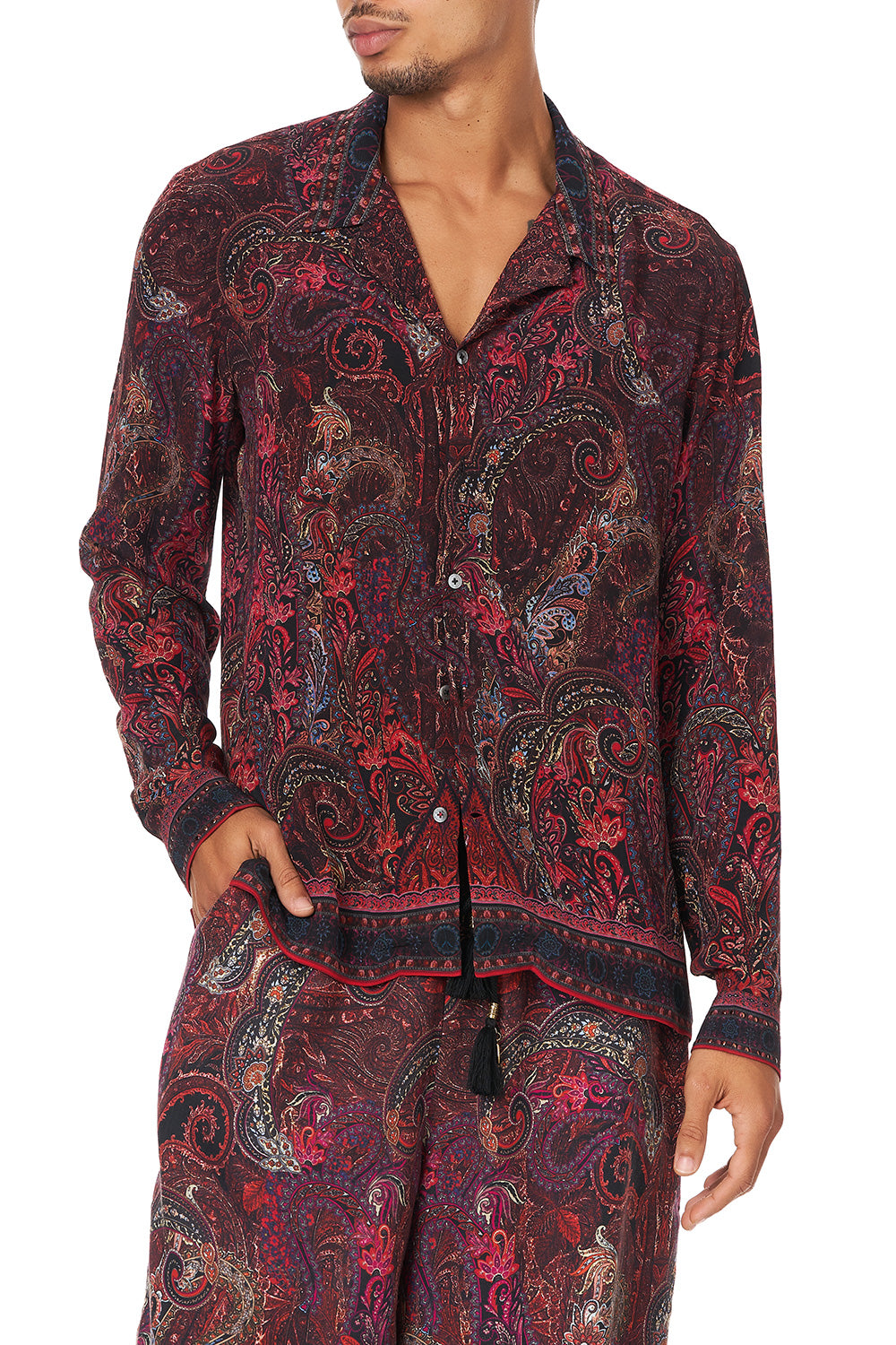 LONG SLEEVE CAMP COLLARED SHIRT WOODSTOCK ROCK