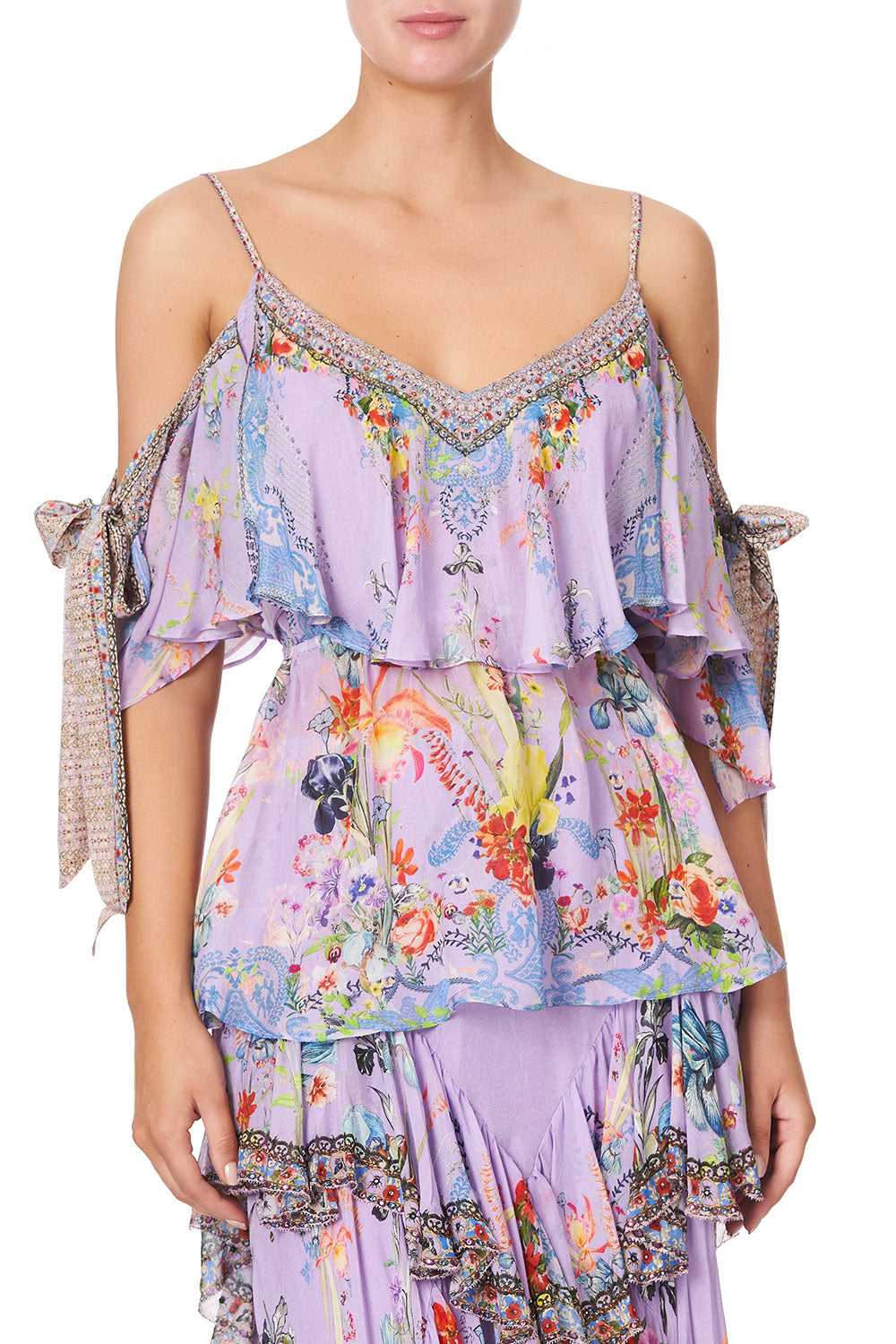 RUFFLE TOP WITH TIE SLEEVE AT FIRST SIGHT