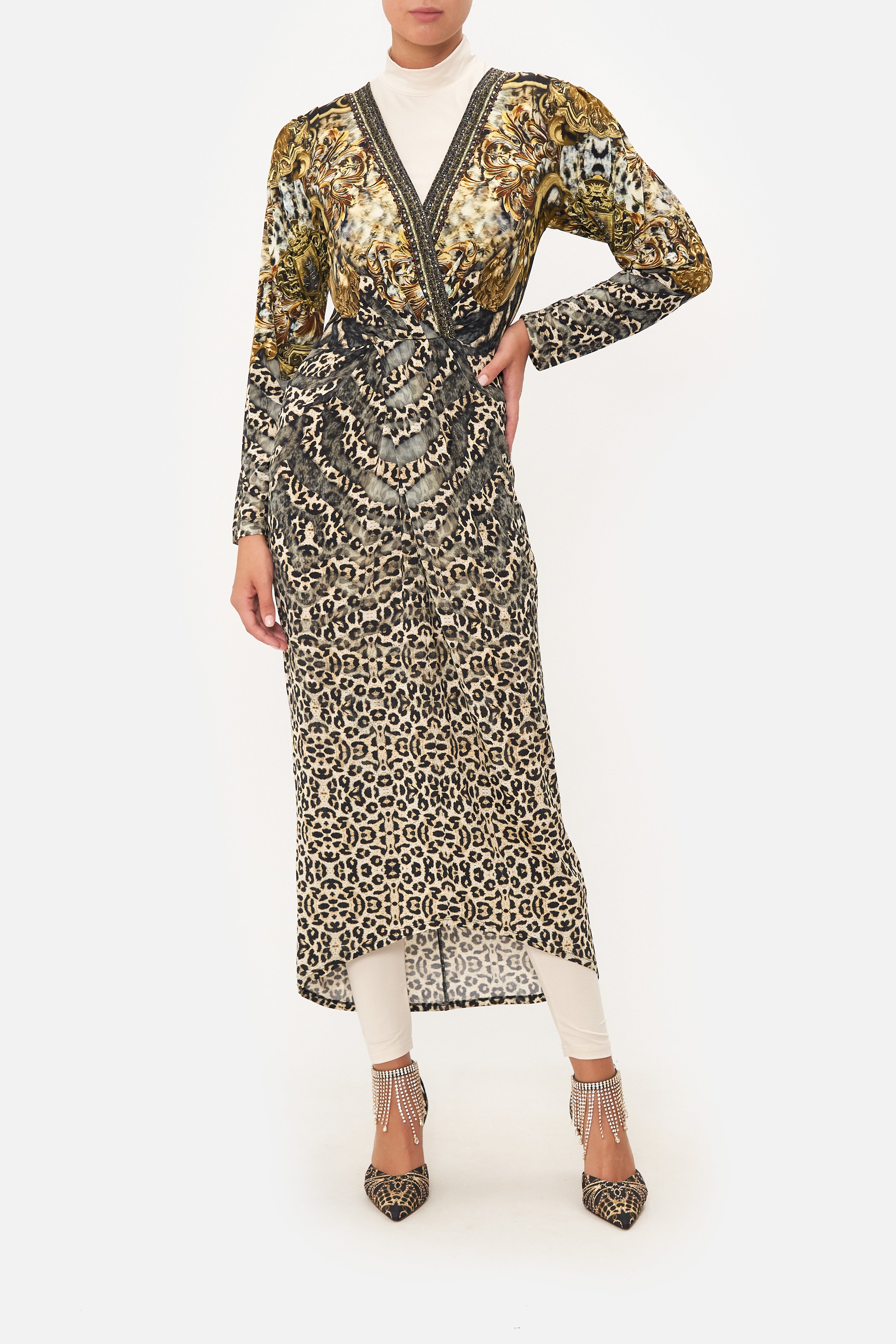 JERSEY TUCK DRESS WITH DRAPPED SLEEVES ARMADA