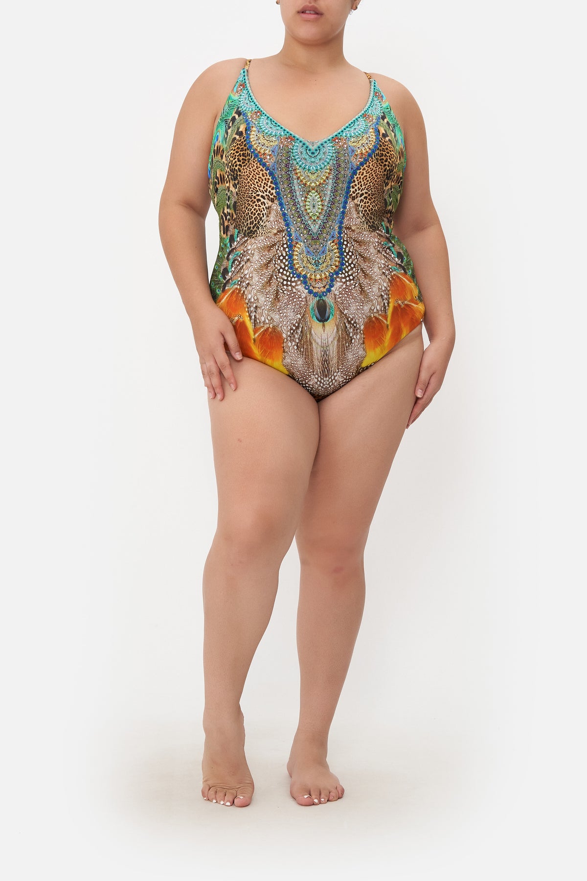 V NECK UNDERWIRE ONE PIECE SURREALIST XANADU