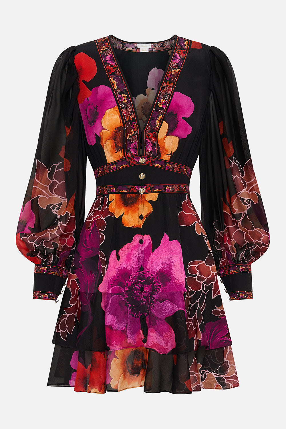 BUTTON FRONT FRILL DRESS MIDNIGHT POPPY