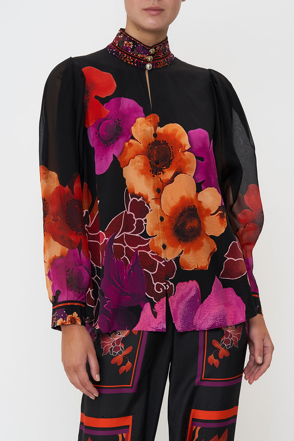 DROP SLEEVE SWING BLOUSE MIDNIGHT POPPY