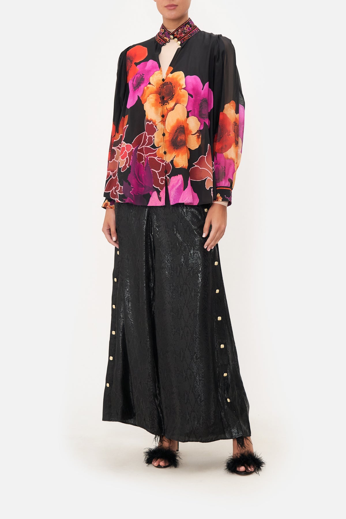 DROP SLEEVE SWING BLOUSE MIDNIGHT POPPY