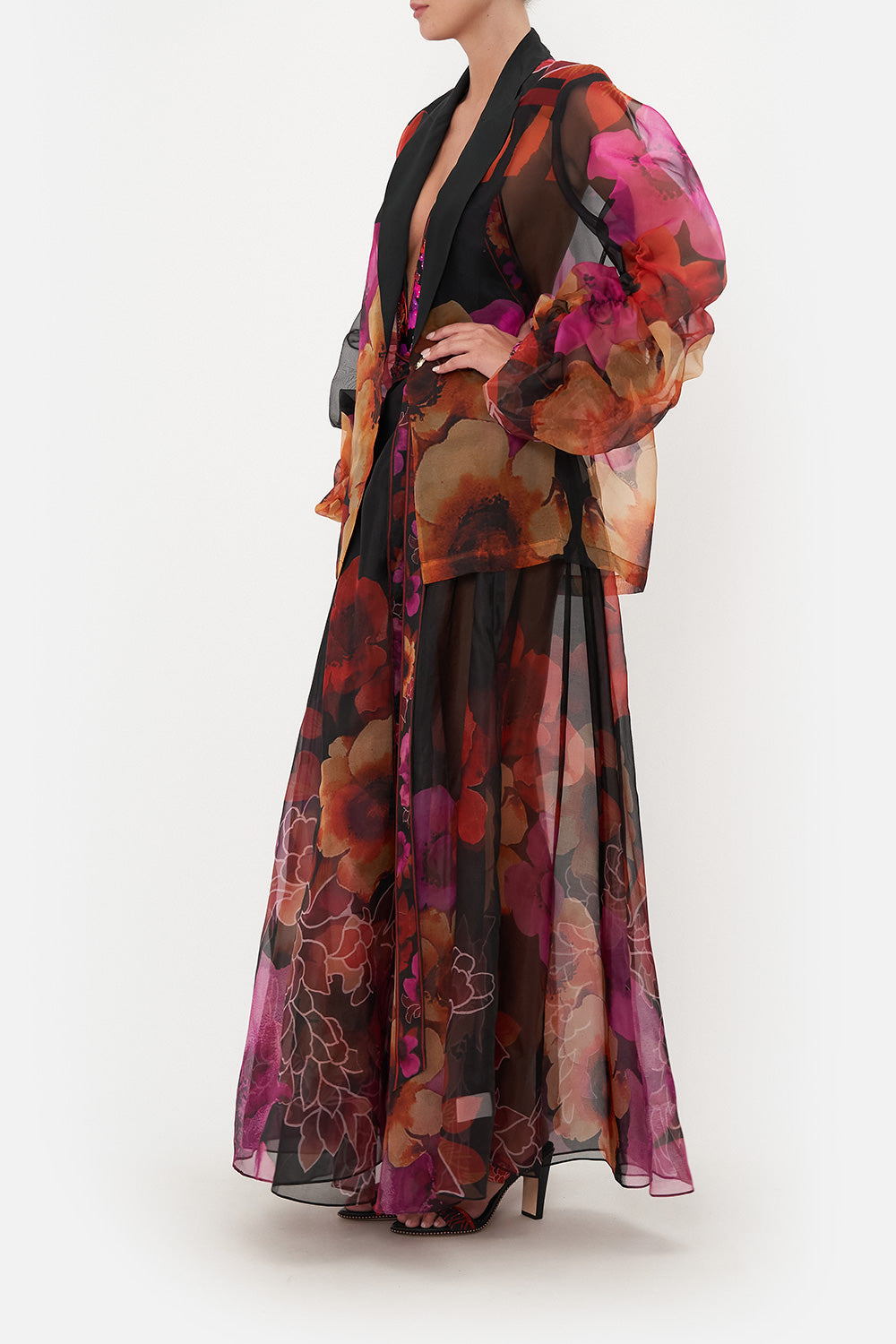 RUCHED SLEEVE BLAZER MIDNIGHT POPPY