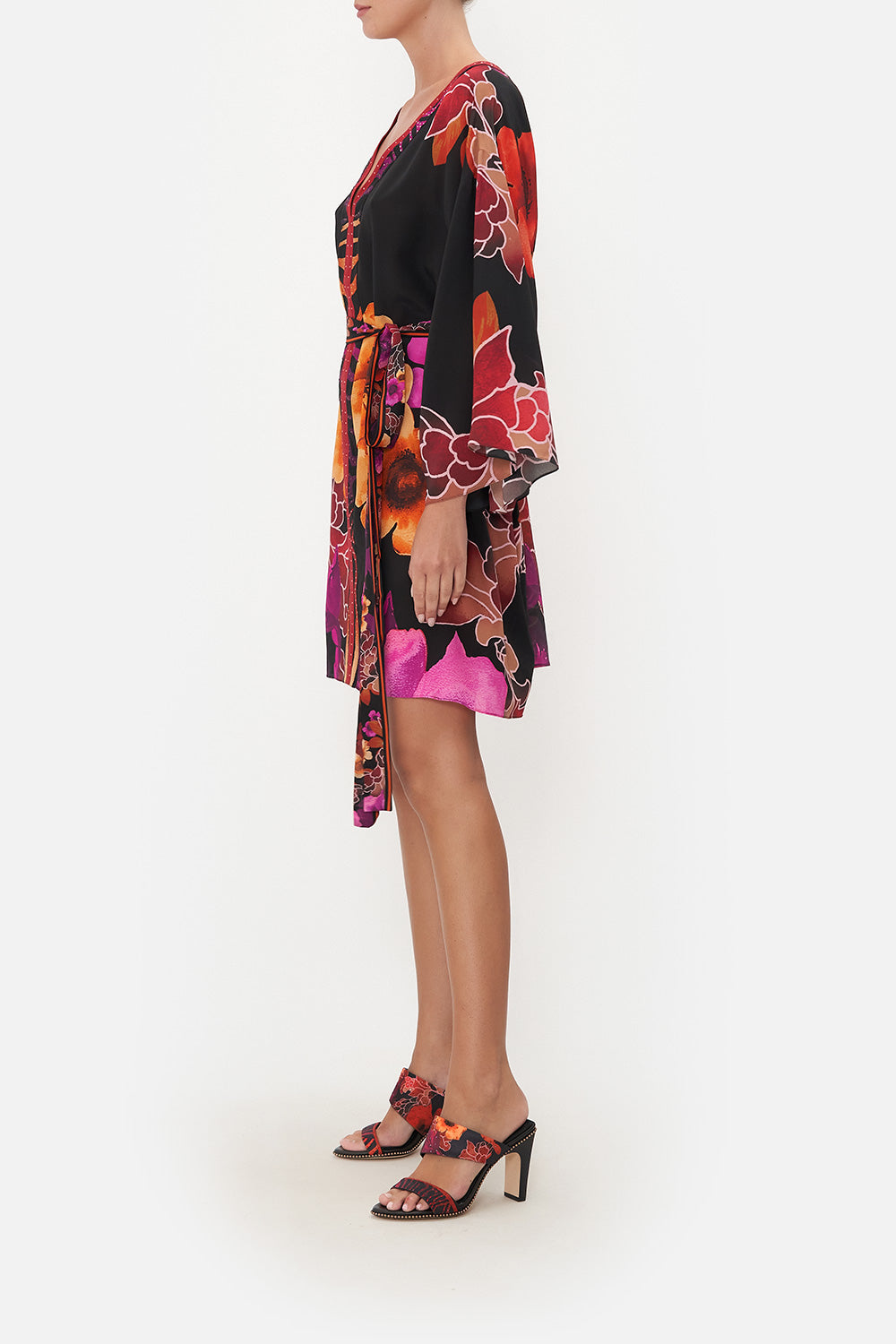 SHORT KAFTAN WITH NECKBAND MIDNIGHT POPPY