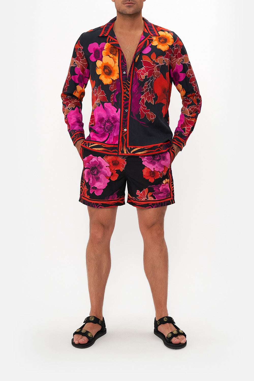 LONG SLEEVE CAMP COLLARED SHIRT MIDNIGHT POPPY