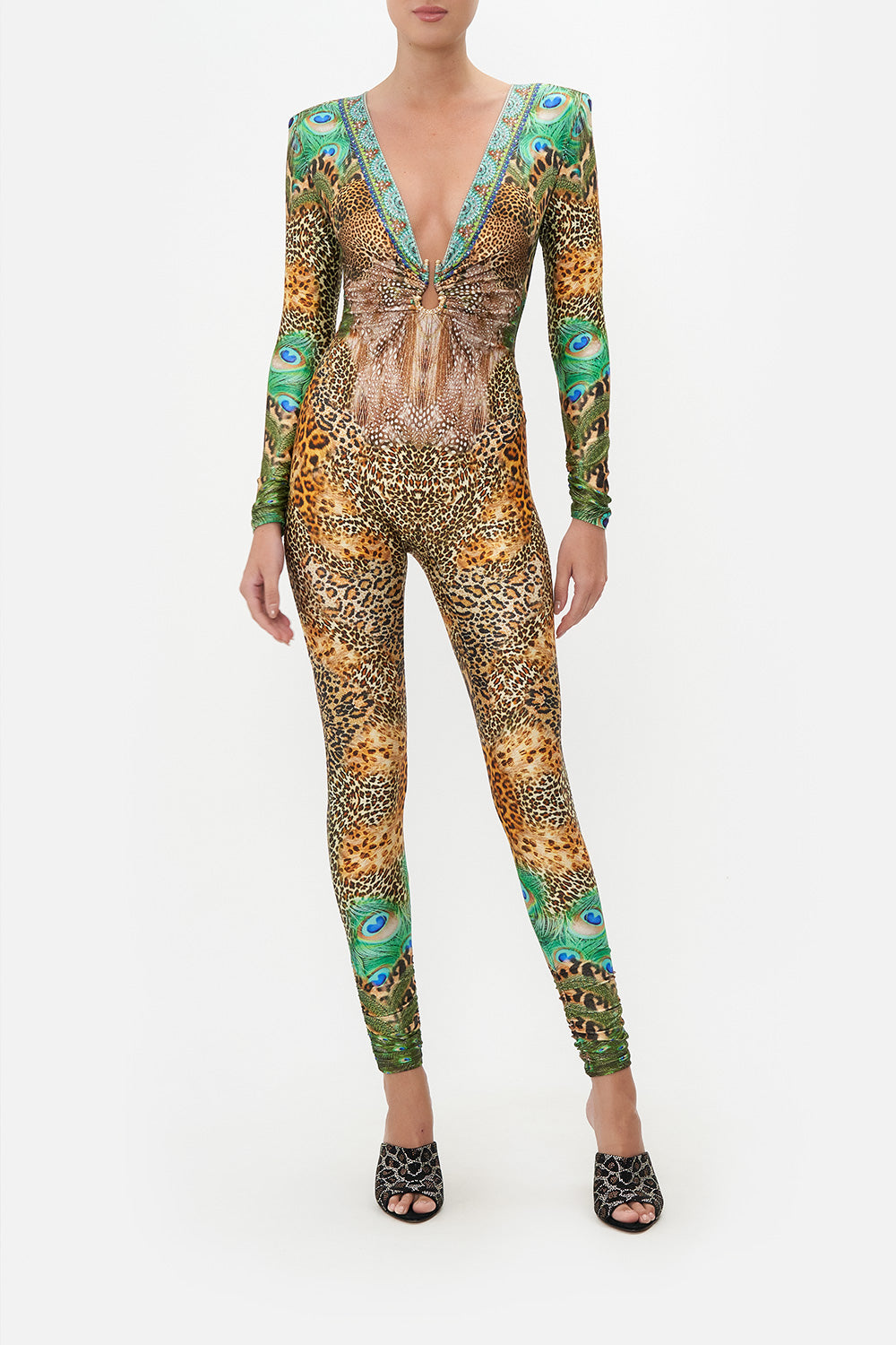 PLUNGE FRONT CATSUIT WITH RING SURREALIST XANADU