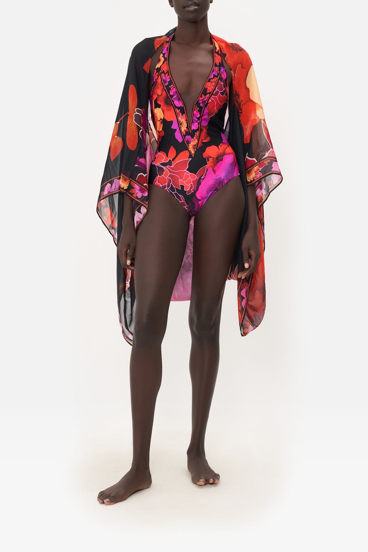 SILK SHRUG MIDNIGHT POPPY