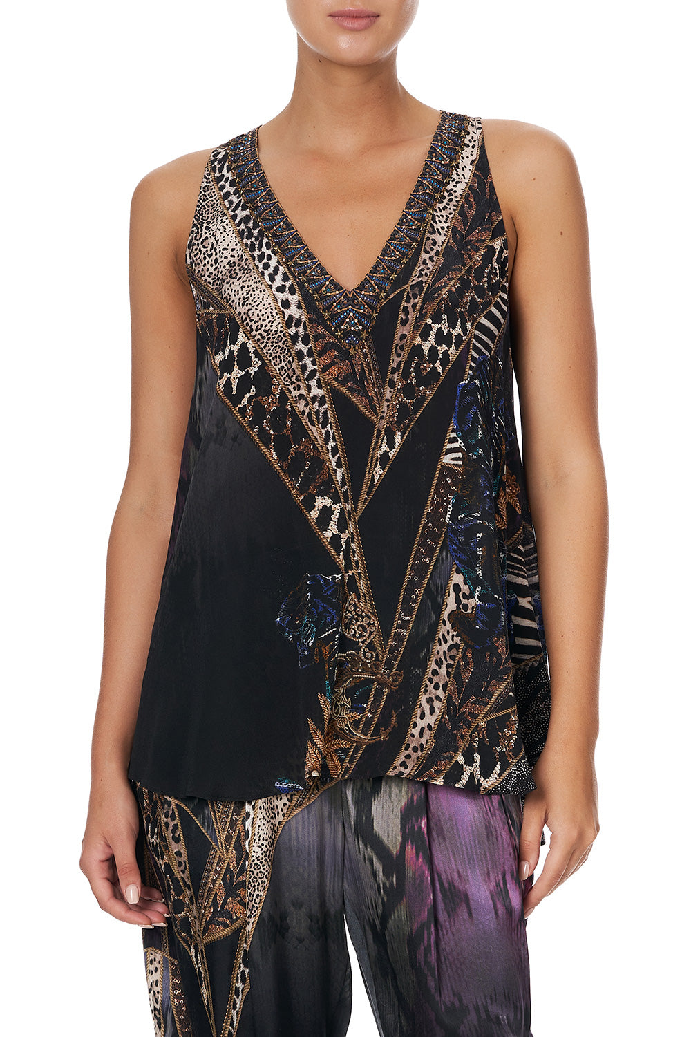 V NECK BUTTON BACK TOP LADY STARDUST