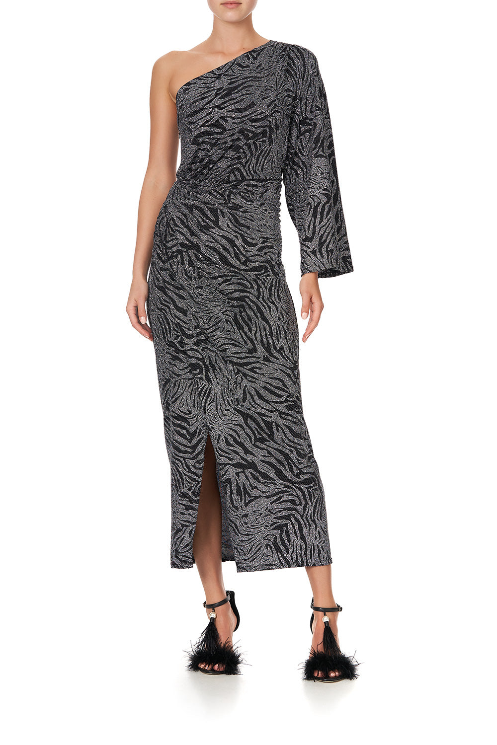 ONE SHOULDER JERSEY DRESS SOLID BLACK