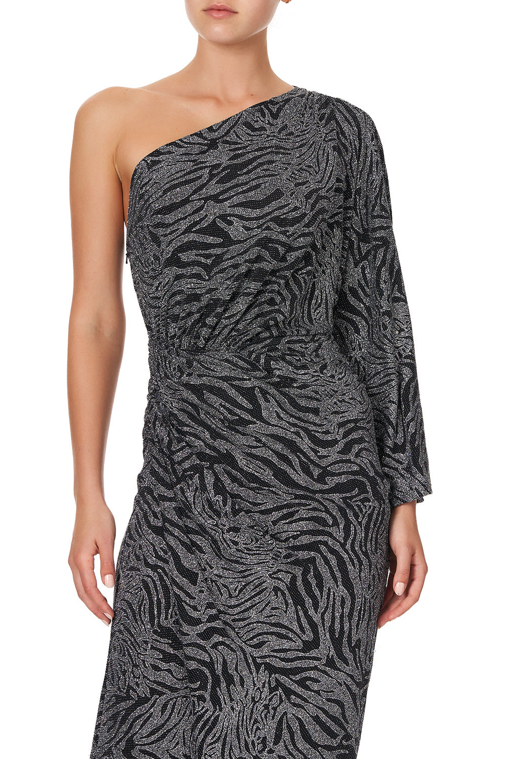 ONE SHOULDER JERSEY DRESS SOLID BLACK