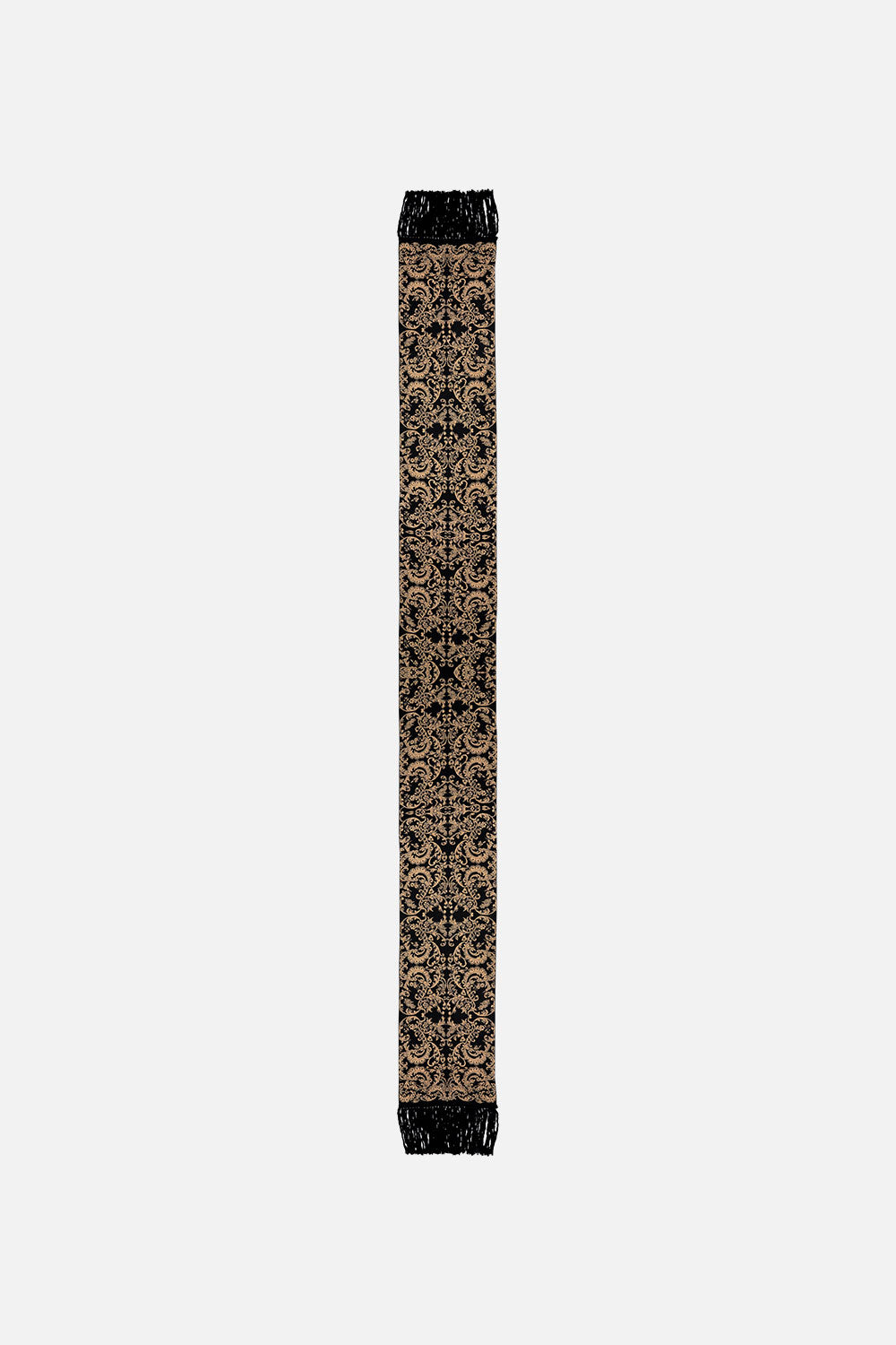 JACQUARD SCARF WITH FRINGING SOLID BLACK