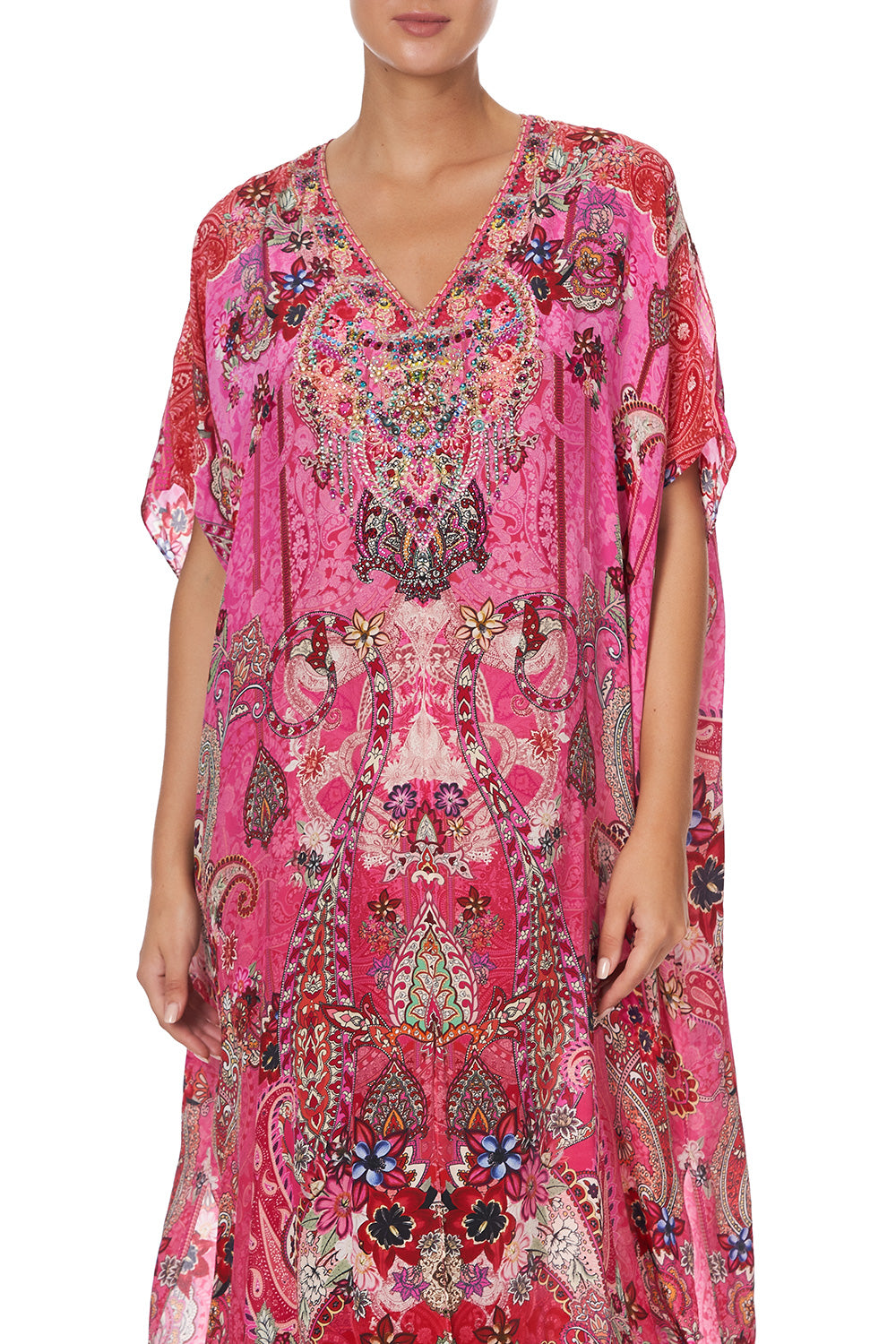 SLIM FIT KAFTAN WITH SPLIT PALISADES PAISLEY