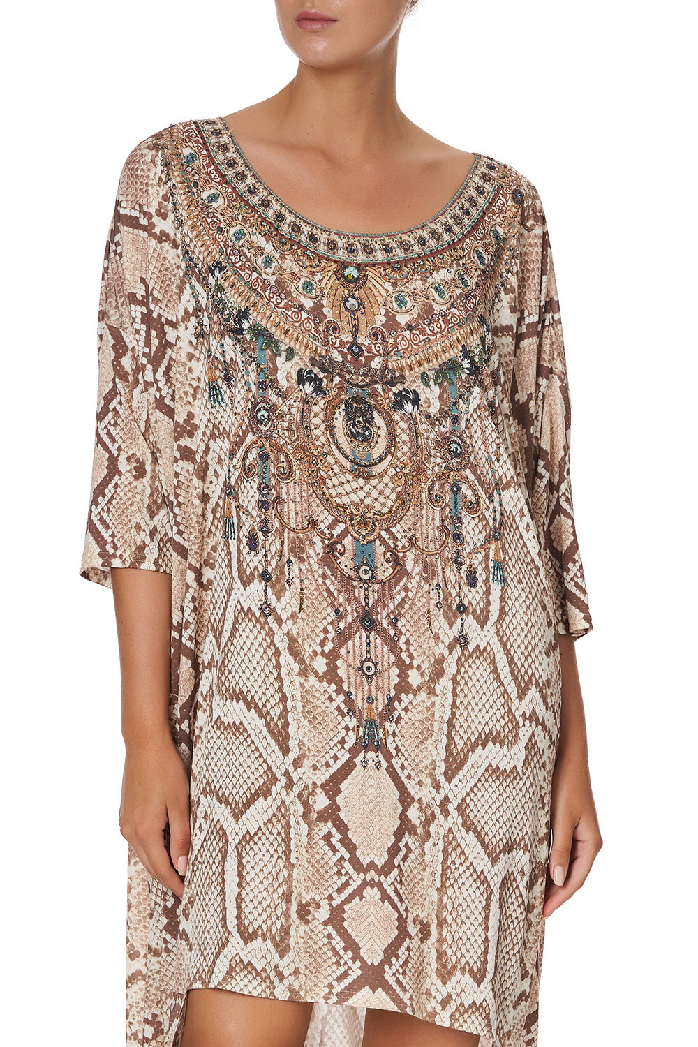 SCOOP BACK HEM LOUNGE DRESS GAZE OF MEDUSA