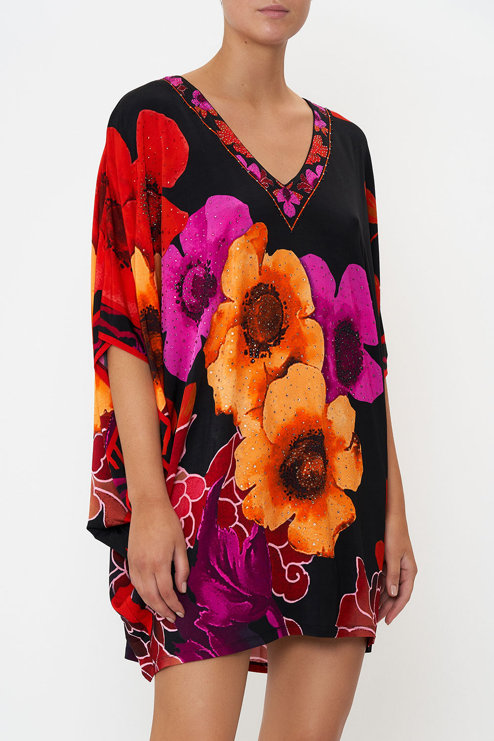 BAT SLEEVE DRESS MIDNIGHT POPPY