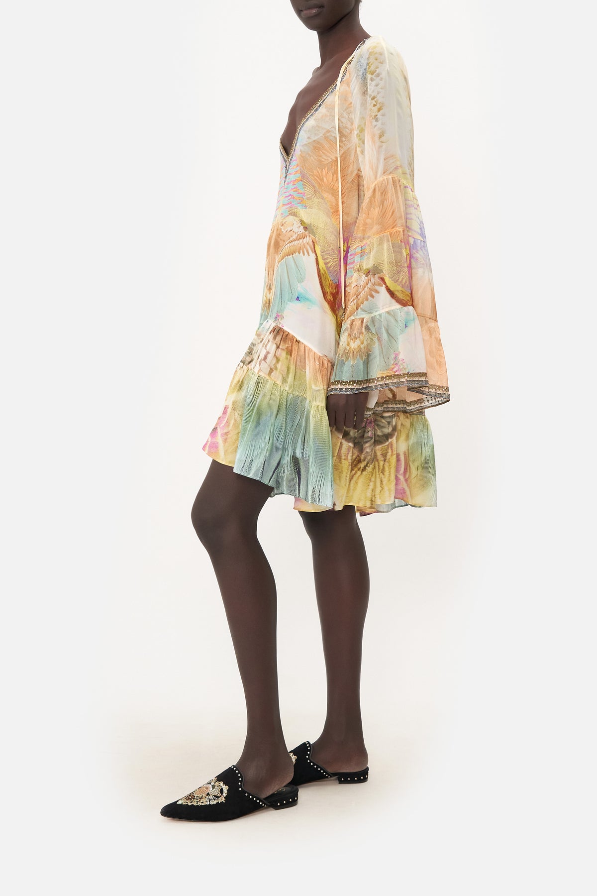 A-LINE GATHERED PANEL DRESS TAKE FLIGHT