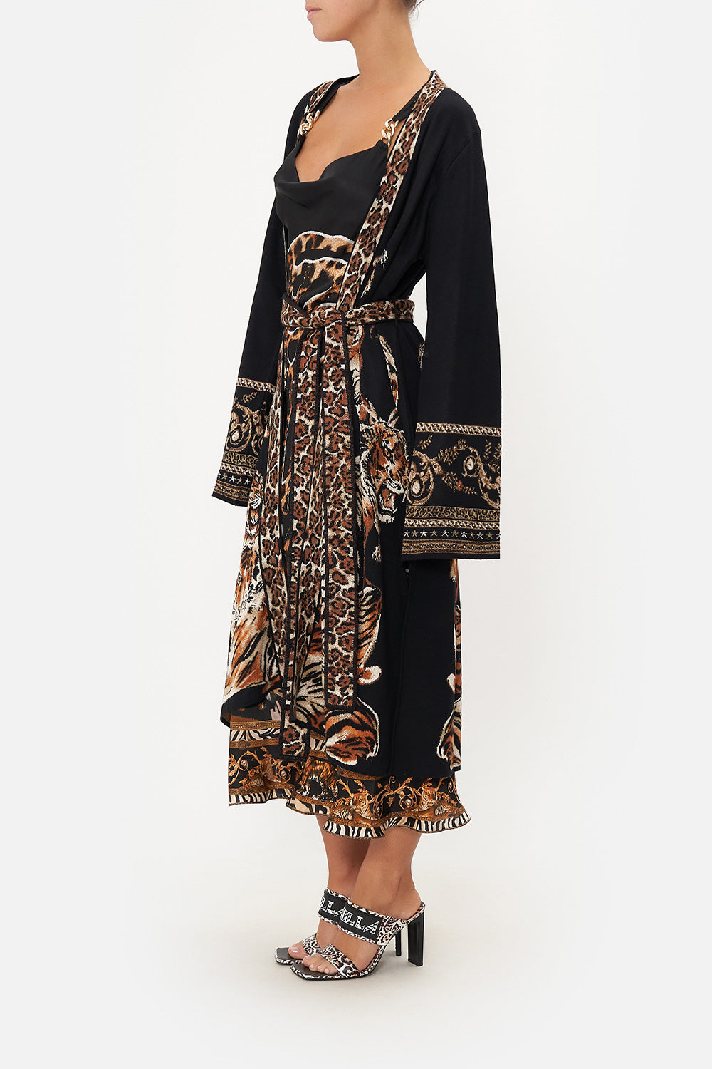 LONG CARDIGAN WITH BELT TIGER TALK