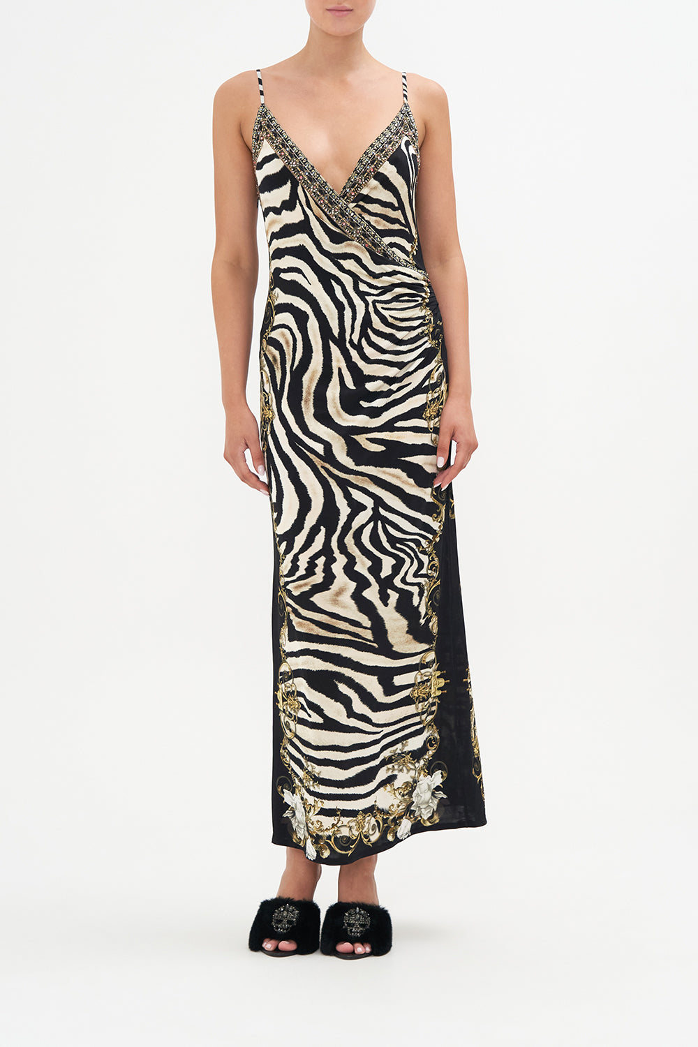 JERSEY WRAP FRONT SLIP DRESS EARN YOUR STRIPES