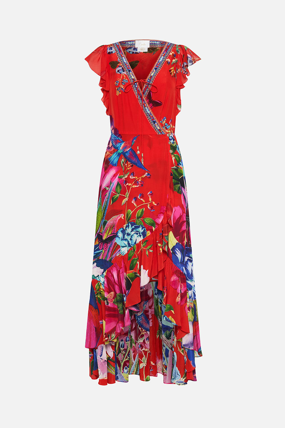 RUFFLE WRAP DRESS BIRDS OF A FEATHER