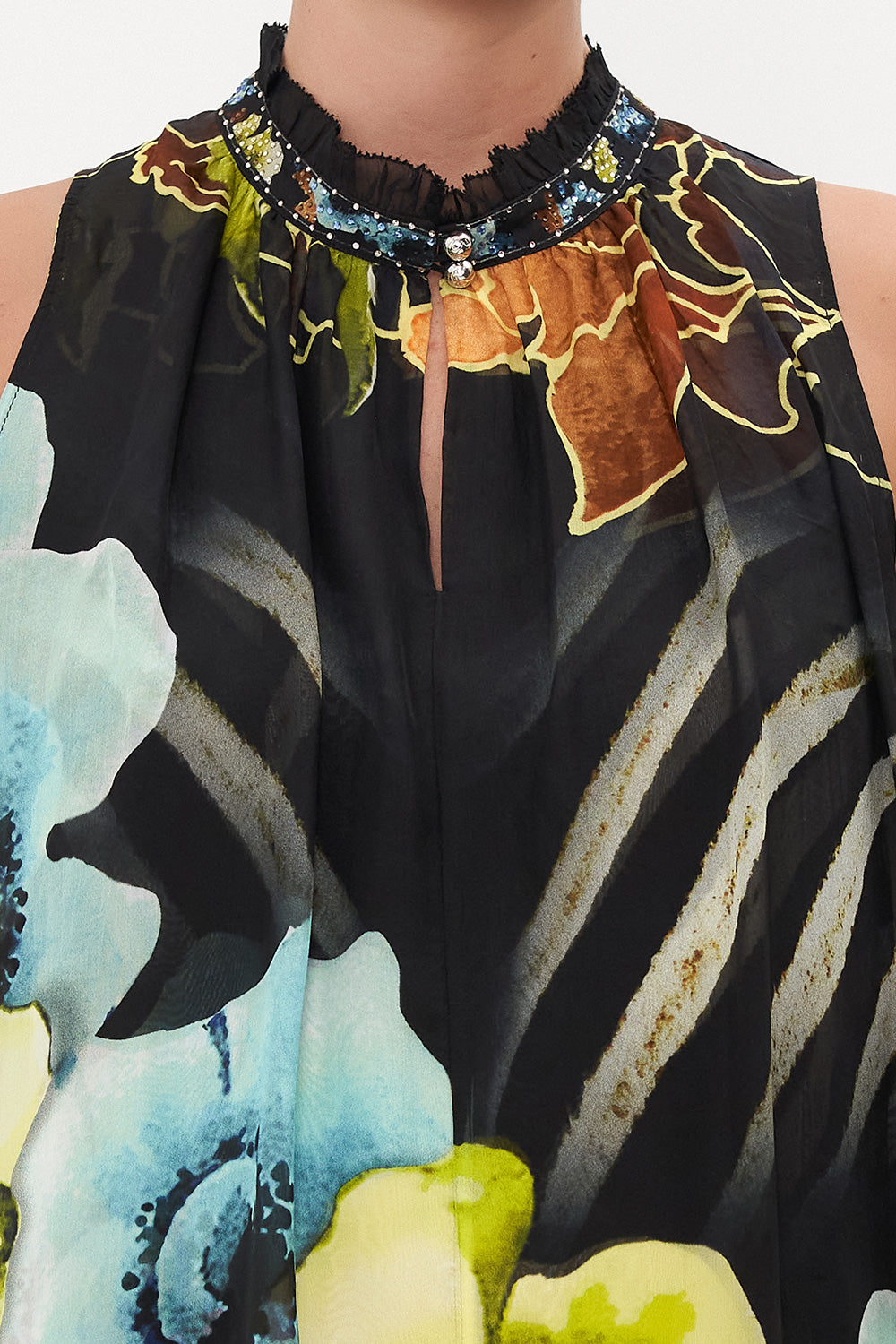 HIGH NECK RUFFLE DRESS POPPY DIVINE