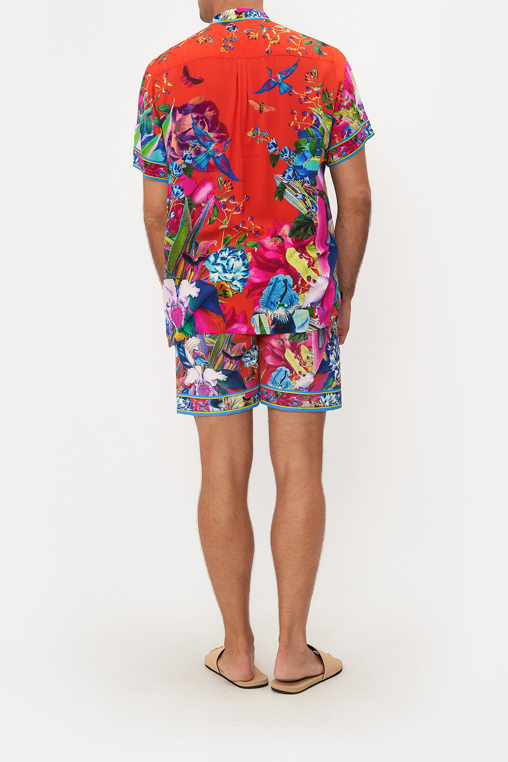 SHORT SLEEVE MANDARIN SHIRT BIRDS OF A FEATHER